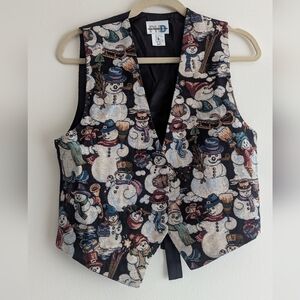 Vtg 90s Paul Harris Design Embroidered Christmas Snowman Tapestry Vest